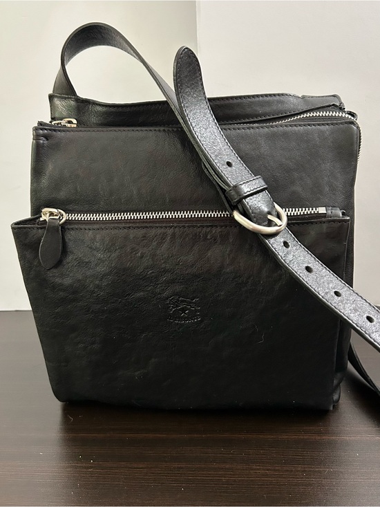 Il Bisonte Handbags - Il Bisonte - W.A. Filippo- Black Italian Leather Crossbody Bag